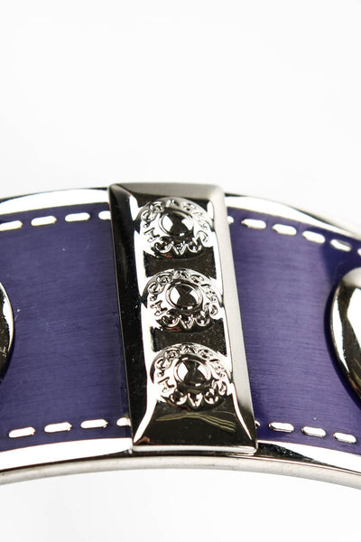 Coach Womens Silver Tone Blue Enamel Grommeted Wide Bangle Bracelet 8.75"