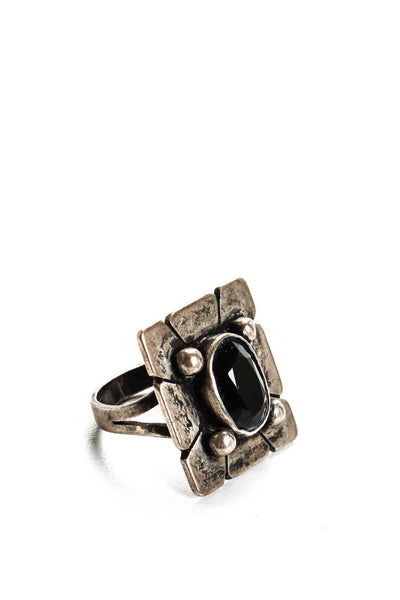 Designer Womens Sterling Silver Black Obsidian Square Ring Size 5.5 6 grams