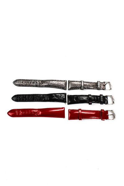 Michele Metallic Patent Leather Alligator Watch Strap Black Silver Red Lot 3