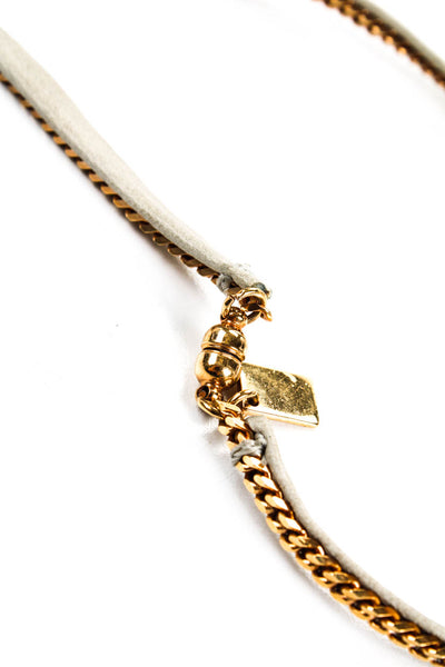 Vita Fede Womens Gold Tone Cuban Link Chain Leather Capri 5 Wrap Bracelet 34"