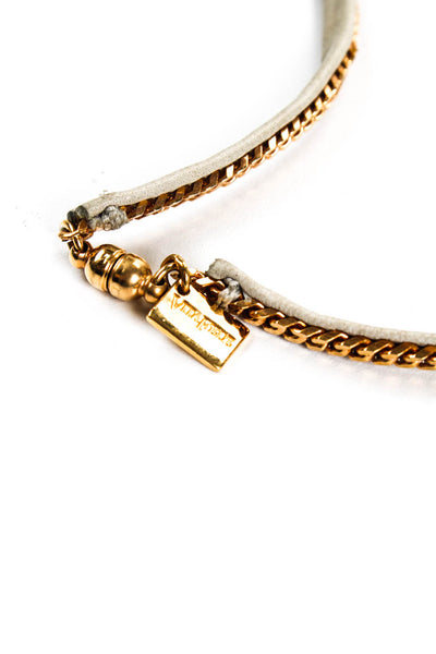Vita Fede Womens Gold Tone Cuban Link Chain Leather Capri 5 Wrap Bracelet 34"
