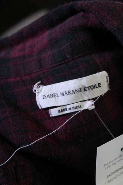 Etoile Isabel Marant Womens Long Sleeve Plaid Button Up Shirt Red Black FR 38