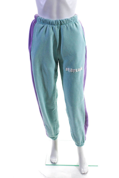 Staycoolnyc Womens Pastel Stripe Fleece Sweatpants Blue Purple Size Small