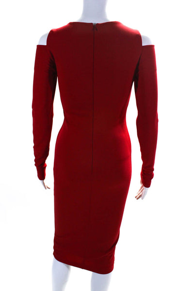 Hale Bob Women's Long Sleeve Off Shoulder V Neck Sheath Dress Red Size XS
