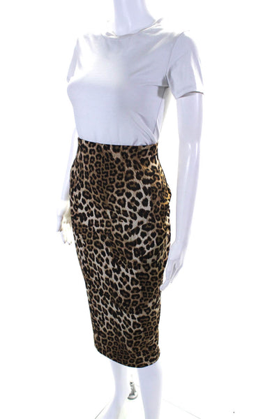Joseph Ribkoff Women's Animal Print Satin Midi Skirt Brown Size 10
