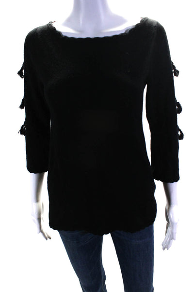 Nanette Lepore Womens Black Wool Tassel Detail 3/4 Sleeve Sweater Top Size S