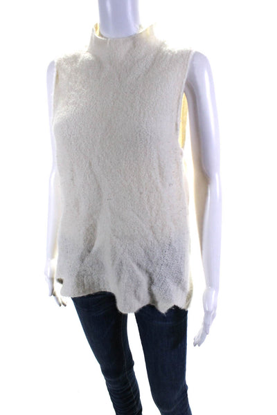 Milly Womens Cream Cashmere Knit High Neck Sleeveless Hi-Low Sweater Top Size S