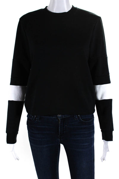 ONZIE Womens Pullover Striped Trim Crew Neck Sweatshirt Black White Size Small