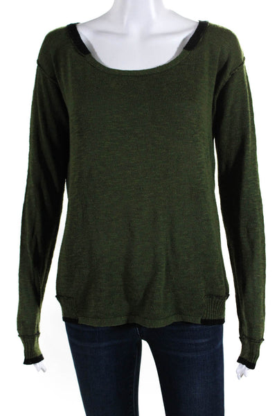Michael Stars Womens Pullover Contrast Trim Scoop Neck Sweater Green Size 1