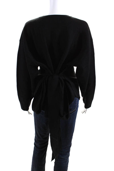 Modern Citizen Womens Pullover 3/4 Sleeve Tie Front Crew Neck Sweater Black 2X