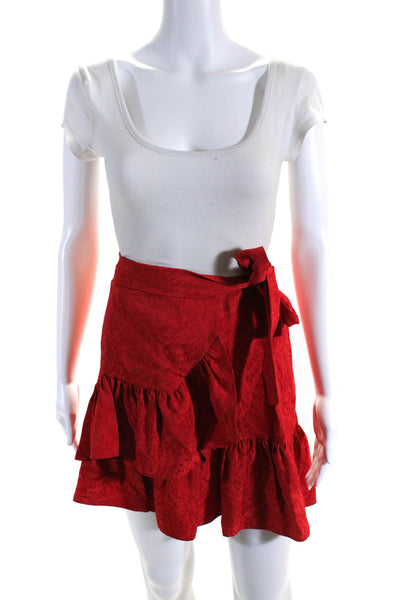 Maje Womens Paisley Print Ruffled Hem Wrapped Tied Zipped Skirt Red Size S