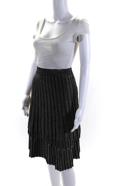 Front Row Womens Metallic Top Stitch Layered Flare Hem Midi Skirt Black Size XL