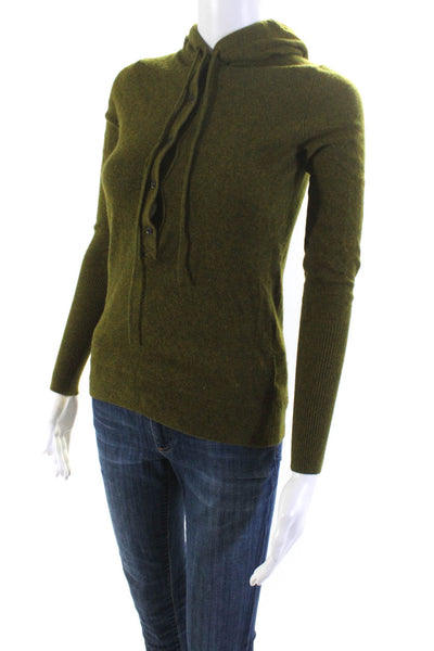 J Crew Collection Womens Cashmere Half Button Down Hoodie Green Size Extra Small