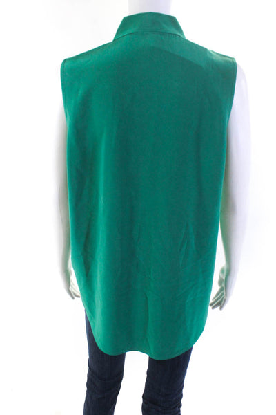 Equipment Femme Womens Silk Georgette Sleeveless Button Down Blouse Green Size S