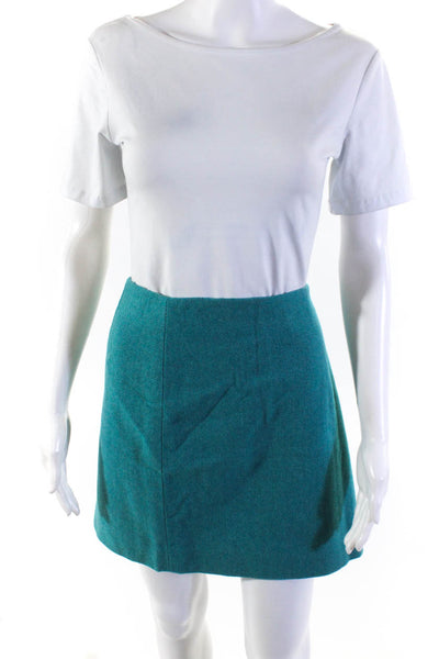 J Crew Womens Wool Herringbone Print Lined Short A-Line Skirt Turquoise Size 10