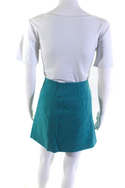 J Crew Womens Wool Herringbone Print Lined Short A-Line Skirt Turquoise Size 10