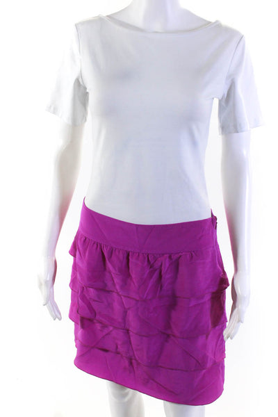 Rory Beca Womens Silk Georgette Lined Mini Tiered Party Skirt Hot Pink Size 10