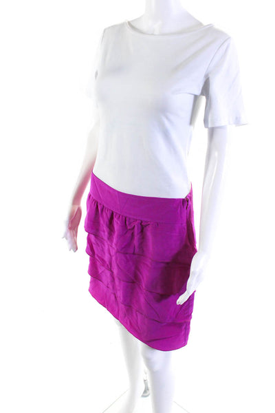 Rory Beca Womens Silk Georgette Lined Mini Tiered Party Skirt Hot Pink Size 10