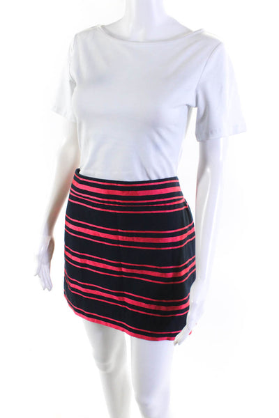 J Crew Womens Cotton Striped Print Short Lined A-Line Skirt Blue Pink Size 10