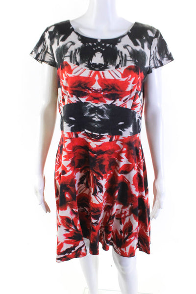Milly Womens Abstract Print Cap Sleeve Knee Length Tea Dress Multicolor Size M