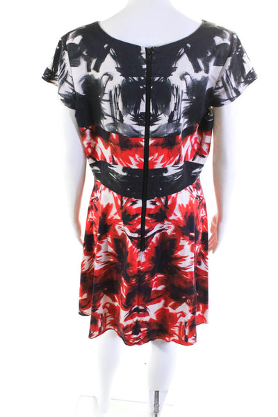 Milly Womens Abstract Print Cap Sleeve Knee Length Tea Dress Multicolor Size M