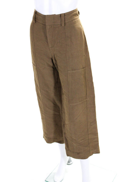 Vince Womens Hook & Eye Ribbed Textured Straight High Rise Pants Brown Size 00