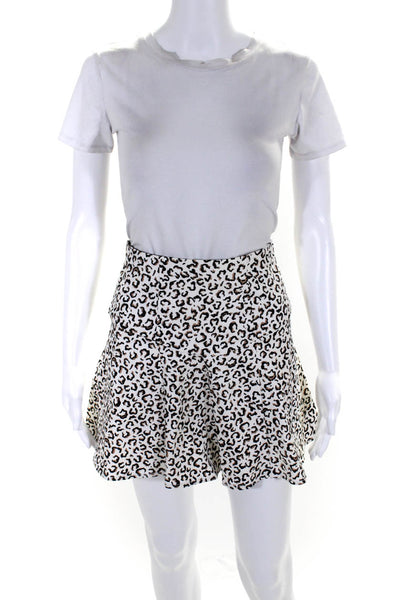 Tibi Womens White Brown Cheetah Print Cotton Knee Length Skater Skirt Size 2