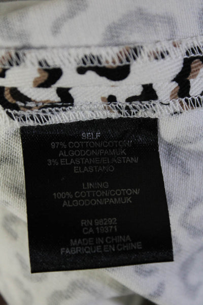 Tibi Womens White Brown Cheetah Print Cotton Knee Length Skater Skirt Size 2