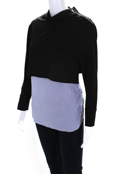 Drew Womens Solid Black Blue Twofer High Neck Long Sleeve Blouse Top Size S