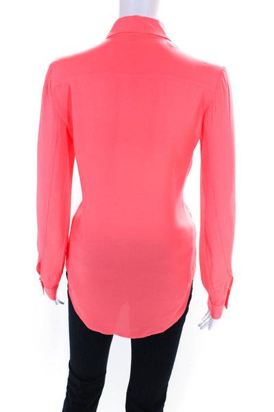 Theory Womens Neon Orange Silk Long Sleeve Button Down Blouse Top Size S