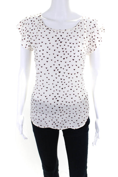 Joie Womens White Heart Print Silk Scoop Neck Short Sleeve Blouse Top Size S