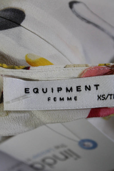 Equipment Femme Womens Back Zip Bug & Mushroom Silk Top White Multi Size XS