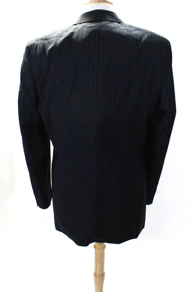 Boss Hugo Boss Mens Wool Striped Print Three Button Blazer Jacket Blue Size 42 L
