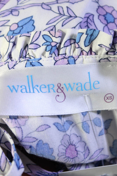 Walker & Wade Womens Tie Neck Floral Long Sleeve Top Blouse Blue Purple Size XS