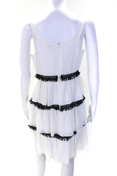 H By Halston Women's Scoop Neck Fringe Ruffle Tiered Mini Dress White Size 4