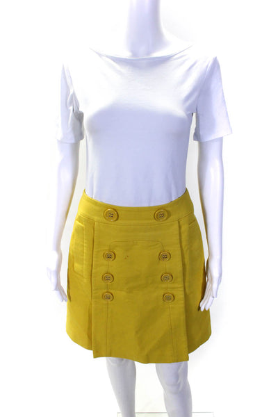 BCBGMAXAZRIA Women's Zip Closure Pockets Button A-Line Mini Skirt Yellow Size 4