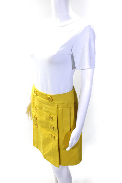 BCBGMAXAZRIA Women's Zip Closure Pockets Button A-Line Mini Skirt Yellow Size 4