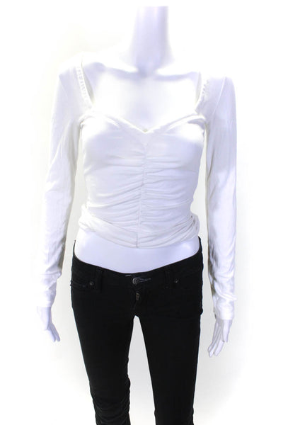 Paige Women's Sweetheart Neckline Gathered Long Sleeve Blouse White Size S
