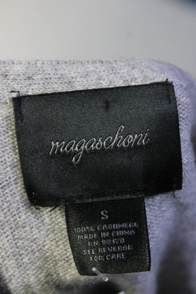 Magaschoni Women's Cashmere Long Sleeve Ruffle Trim Knit Blouse Gray Size S