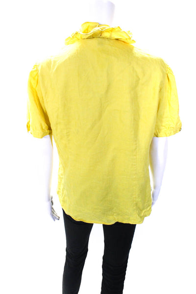 Lafayette 148 New York Women's Linen Pleated Ruffle Collar Blouse Yellow Size 12