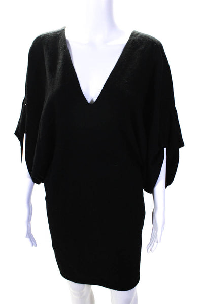 Jamison Women's Cashmere V0Neck Long Sleeve Sweater Dress Black Size S