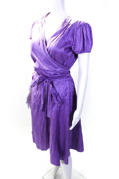 Calypso Christiane Celle Women's Short Sleeve V-Neck Wrap Dress Purple Size M