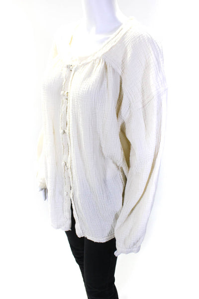 We The Free Womens Ivory Cotton Textured Crew Neck Long Sleeve Blouse Top Size L