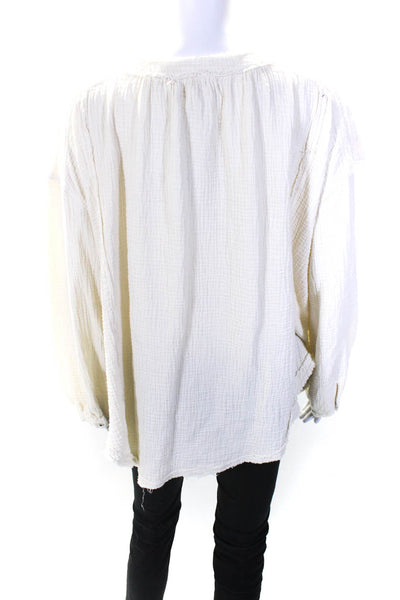 We The Free Womens Ivory Cotton Textured Crew Neck Long Sleeve Blouse Top Size L