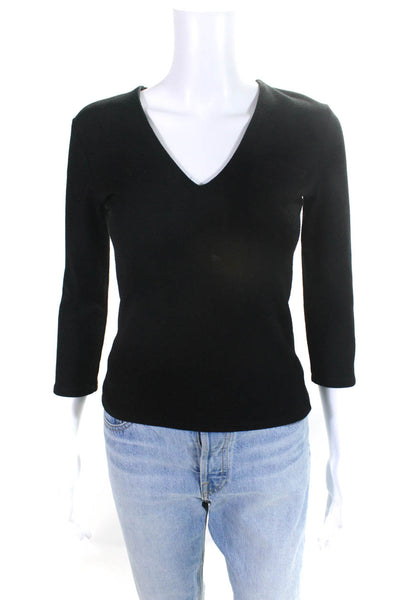 Alexis Womens Tight Knit Slim Fit V Neck Long Sleeved Sweater Black Size XS