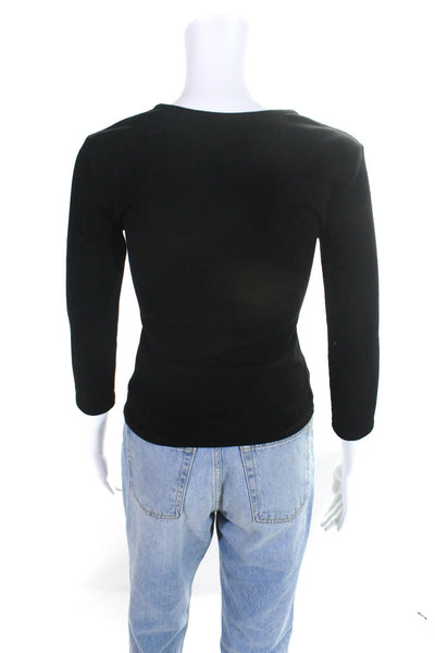 Alexis Womens Tight Knit Slim Fit V Neck Long Sleeved Sweater Black Size XS