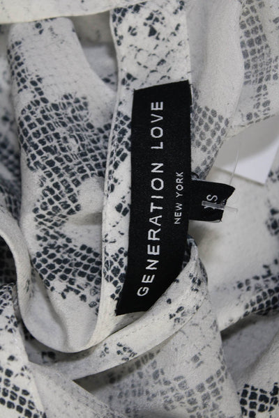 Generation Love Womens 100% Silk Snakeskin Print Tied Neck Blouse White Size XS