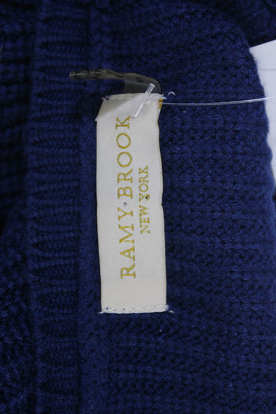 Ramy Brook Womens Long Sleeved Fringed Crew Neck Knit Sweater Dark Blue Size XXS