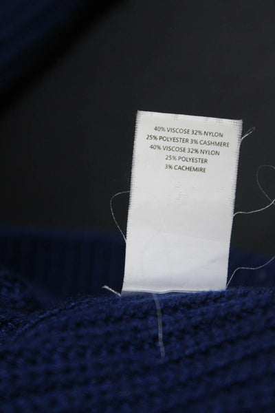 Ramy Brook Womens Long Sleeved Fringed Crew Neck Knit Sweater Dark Blue Size XXS