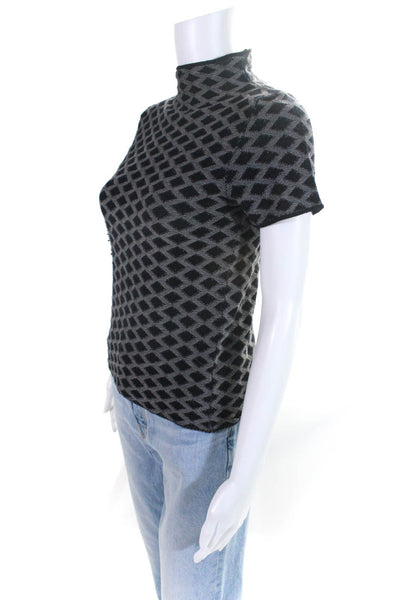Armani Collezioni Womens Geometric Short Sleeve Turtleneck Sweater Gray Size 4